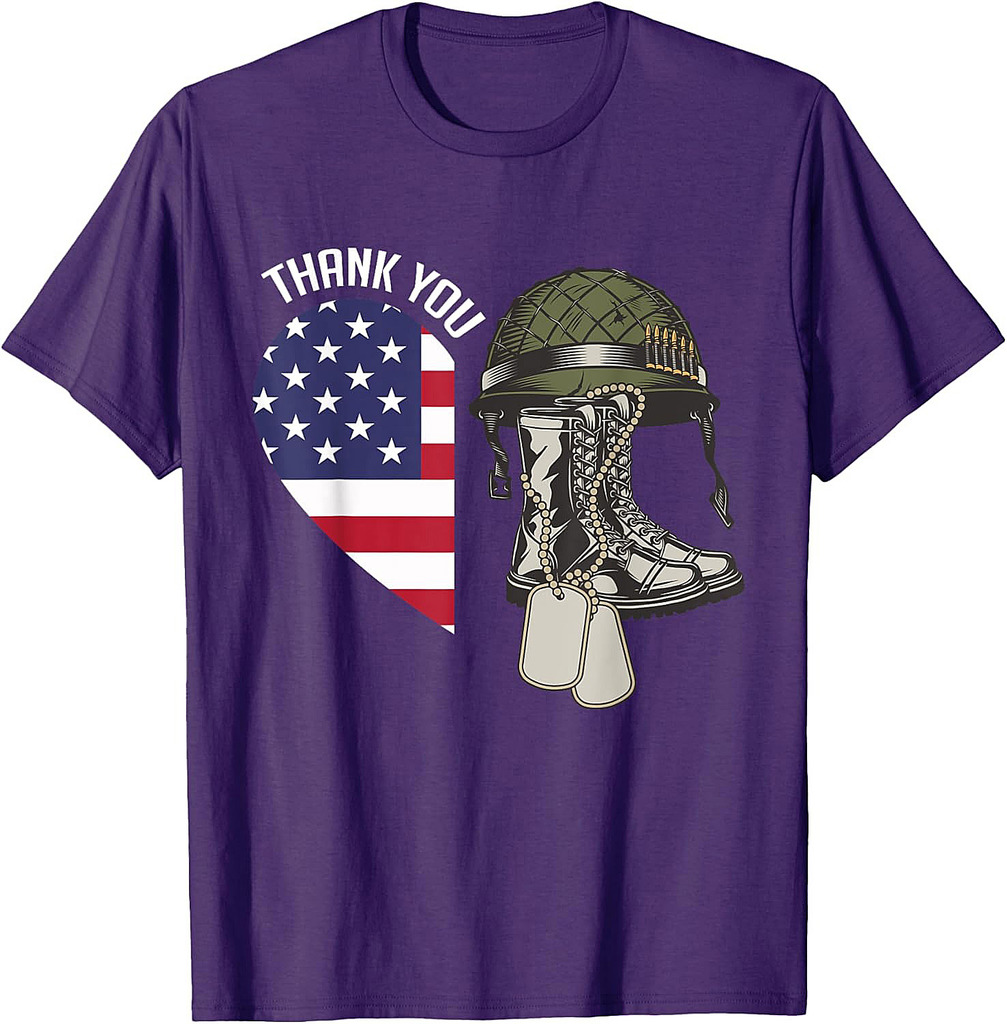 Thank You! Heart Flag Veterans Memorial Partiotic Military T-Shirt