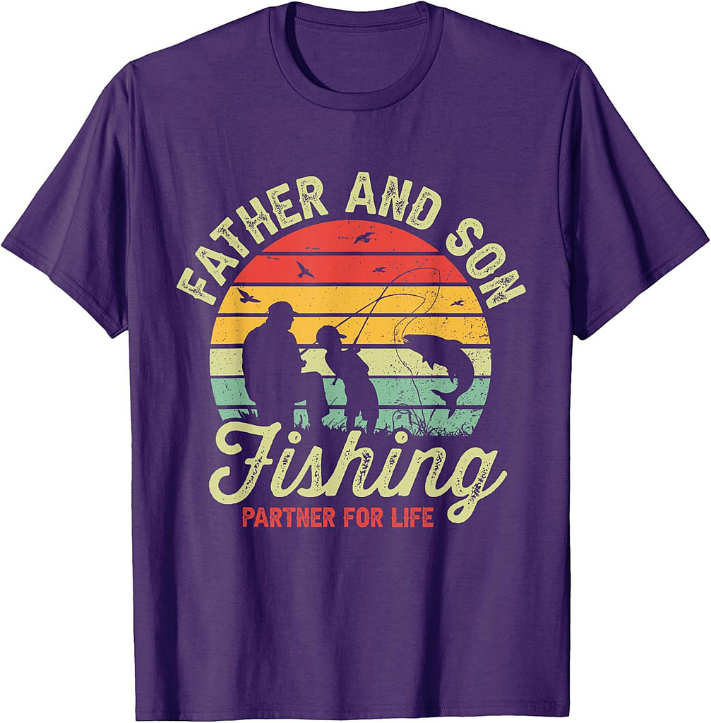 Retro Dad And Son Fishing Partners For Life Fathers Day T-Shirt