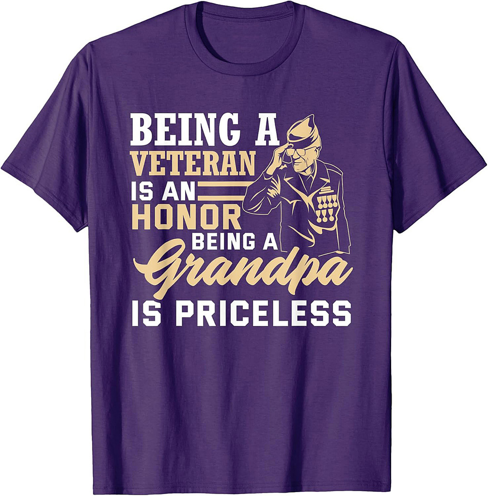 Mens Being A Veteran Is An Honor Being A Grandpa Funny Grandpa T-Shirt