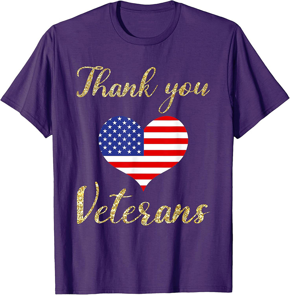 Thank You Veterans With American Flag Heart For Veterans Day T-Shirt
