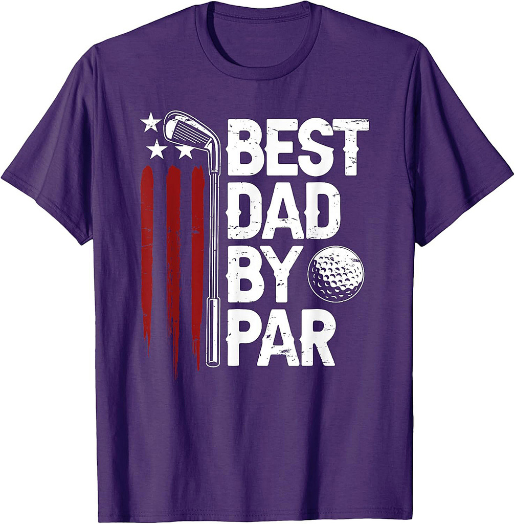 Golf Best Dad By Par Daddy Golfer American Flag Father's Day T-Shirt