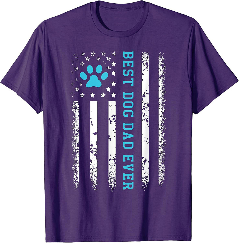 USA Flag Best Dog Dad Ever American Puppy Lover Paw T-Shirt