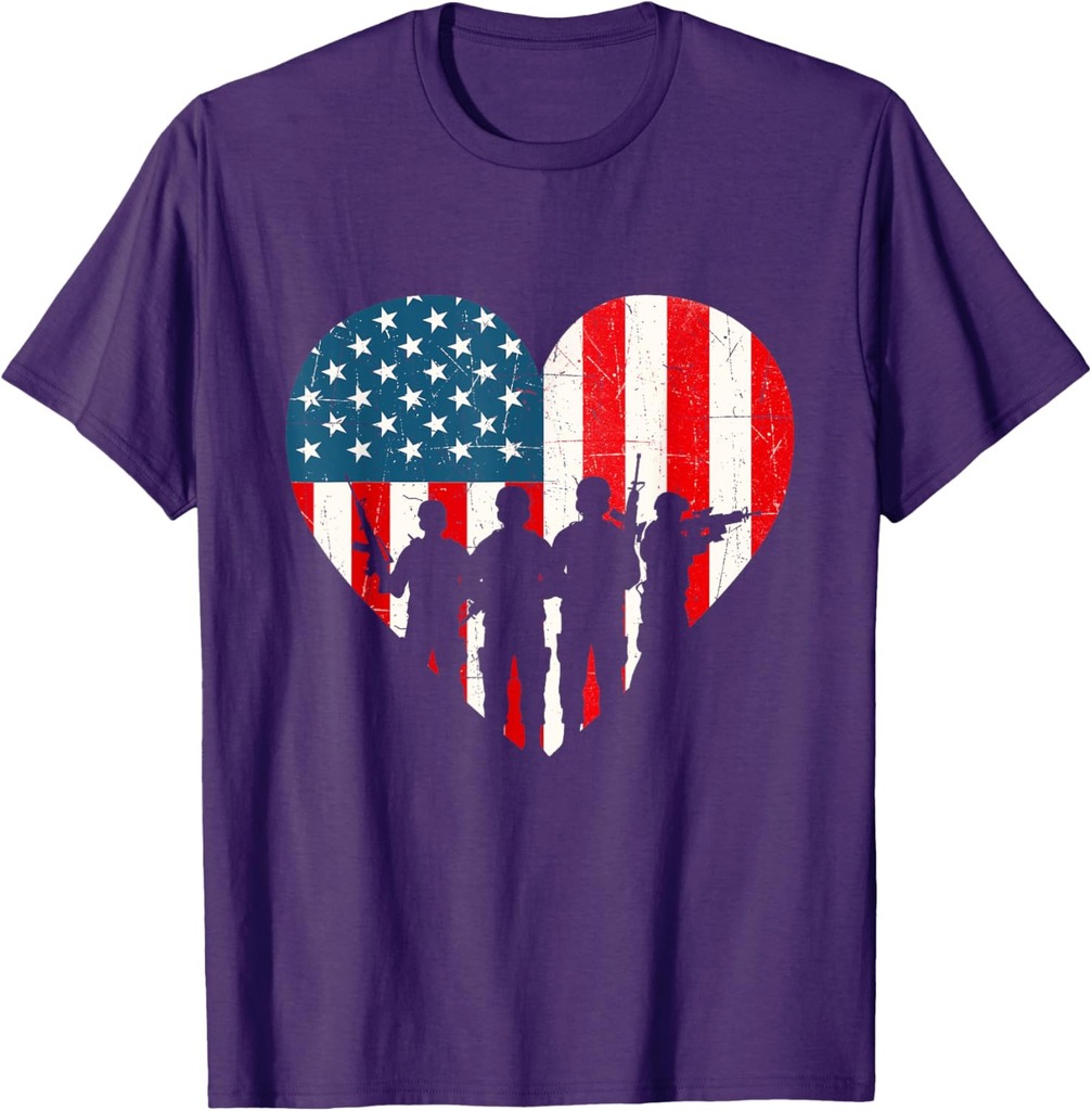 US Flag Heart Soldiers  Patriotic Veterans Memorial Day T-Shirt