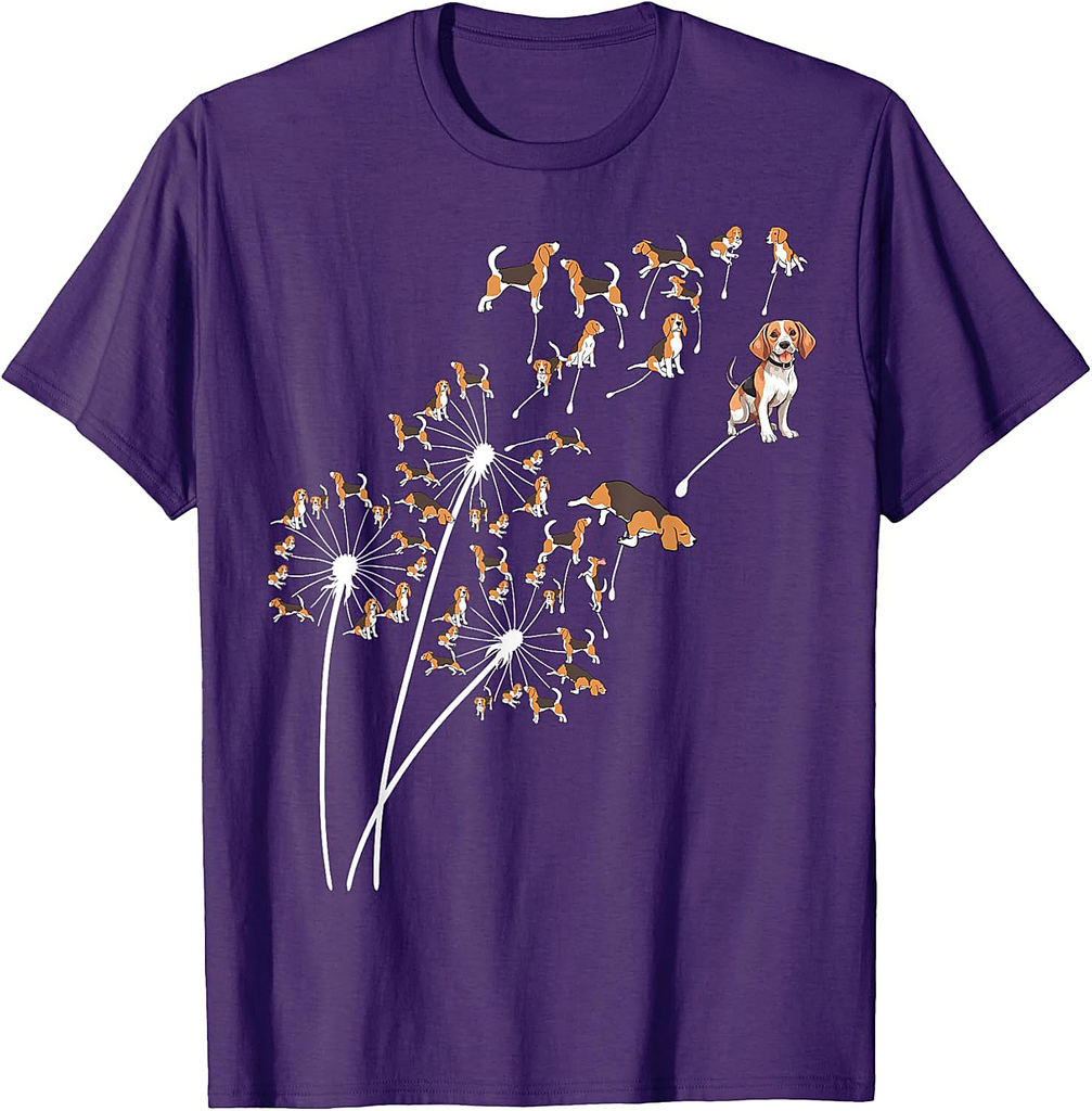 Dandelion Beagle Flower, Floral Beagle Tree T-Shirt