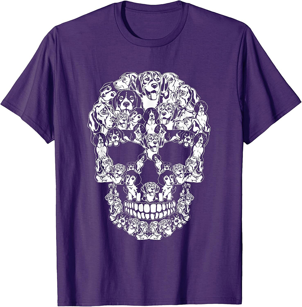 Beagle Dog Graphic Halloween Skull Costumes T-Shirt for Men Women