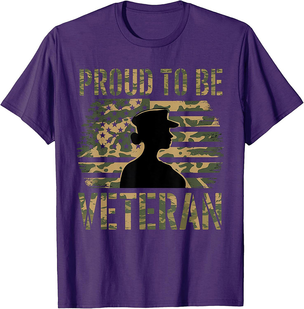 Proud Be A Veteran Soldier Army US Flag Camouflage Veteran T-Shirt