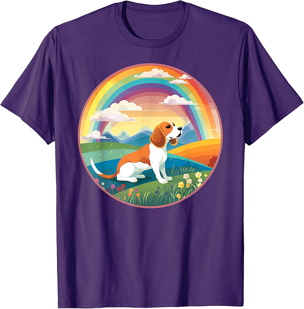 Beagle Rainbow Bridge Colorful Dog Memorial Painting T-Shirt