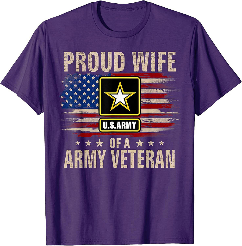 Vintage Proud Wife Of A Army Veteran With American Flag T-Shirt
