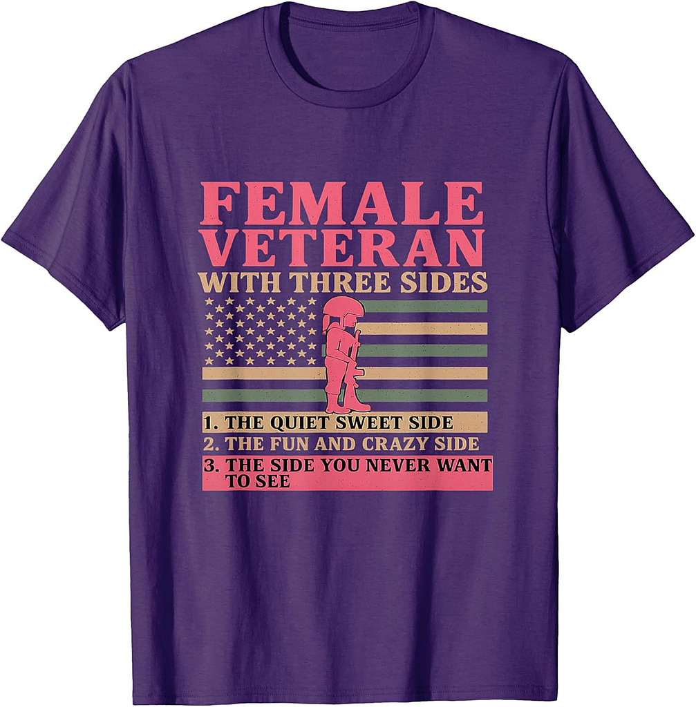 Female Veteran with Three Sides Women Veteran Mother Grandma T-Shirt