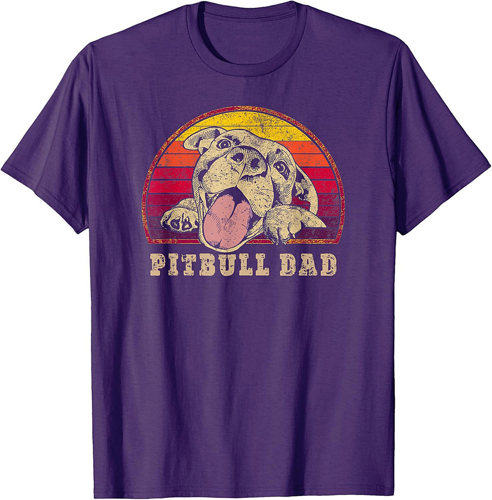 Pitbull Dad  Vintage Smiling Pitbull on Sunset Father T-Shirt
