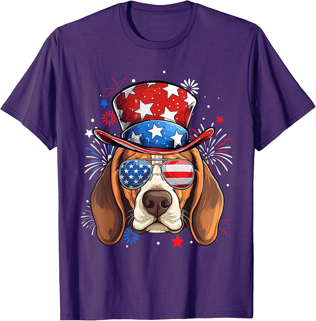 Beagle Patriotic USA Flag 4th Of July Dog Lover Women Men T-Shirt
