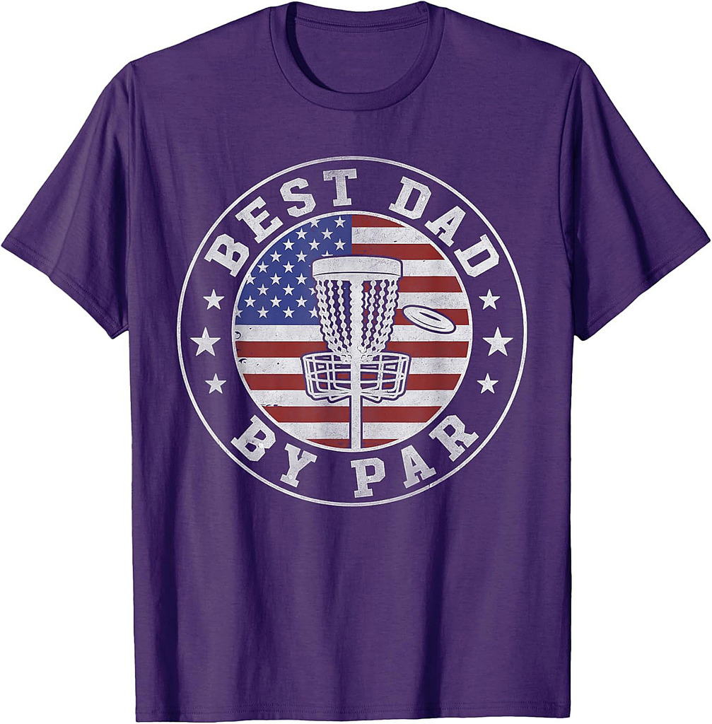 Funny Best Dad By Par Disc Golf Father's Day USA Flag Men T-Shirt