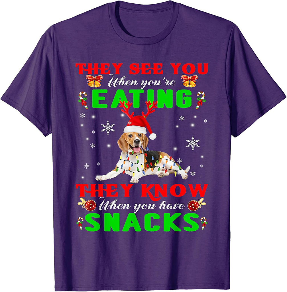 They See You Eating Christmas Reindeer Santa Beagle T-Shirt