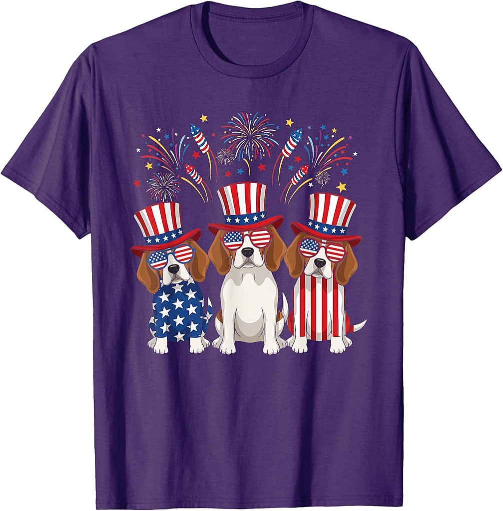Funny Beagle Fireworks American USA Flag 4th of July T-Shirt