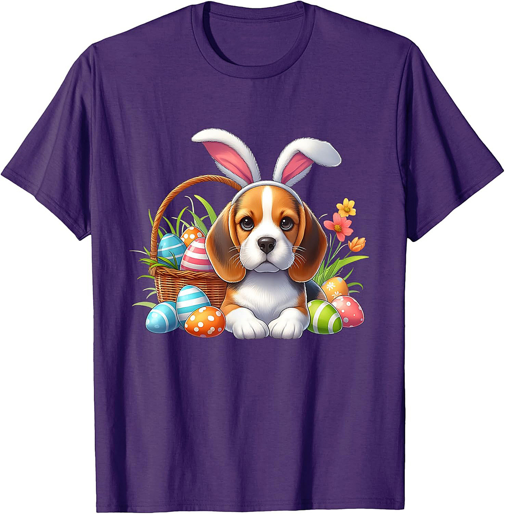 Beagle with Easter Bunny Ears and Colorful Easter Eggs T-Shirt