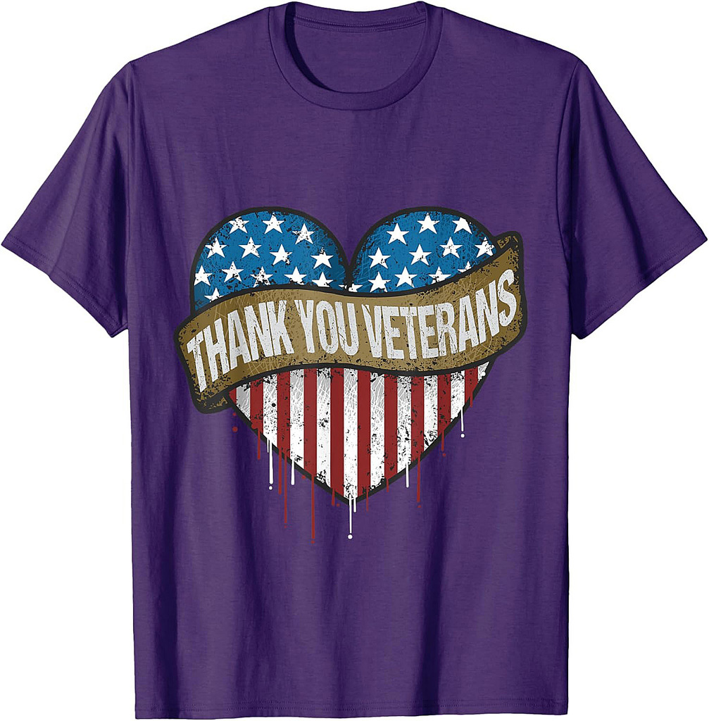 Thank You Veterans Day American Flag Heart Military Army T-Shirt