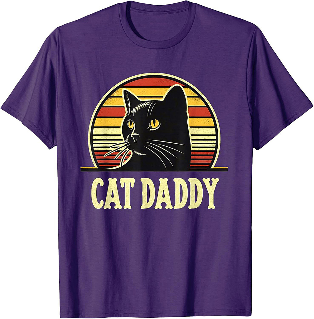 Cat Daddy Funny Cool Black Cat Father's Day Retro Cat Dad Men Women Kids T-Shirt