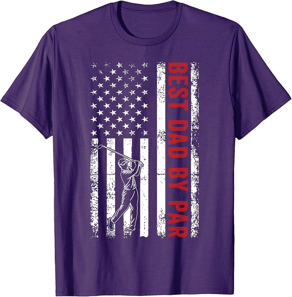 Funny Best Dad By Par Golf Father's Day USA Flag T-Shirt