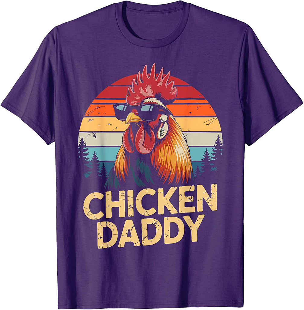 Men Chicken Daddy Rooster Poultry Farmer Retro Fathers Day T-Shirt