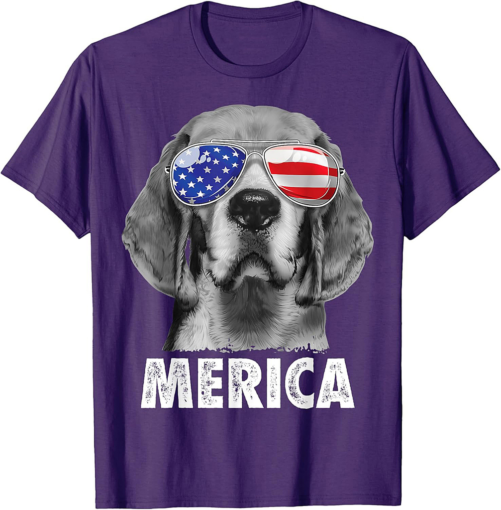 Beagle 4th of July Merica Sunglasses Men USA American Flag T-Shirt
