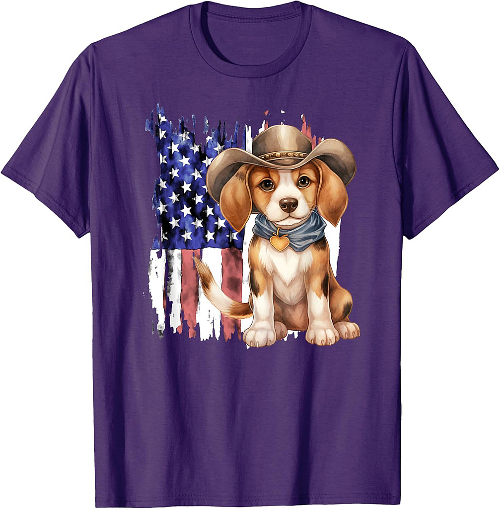 Beagle Dog USA American Flag Cowboy puppy 4th of July T-Shirt