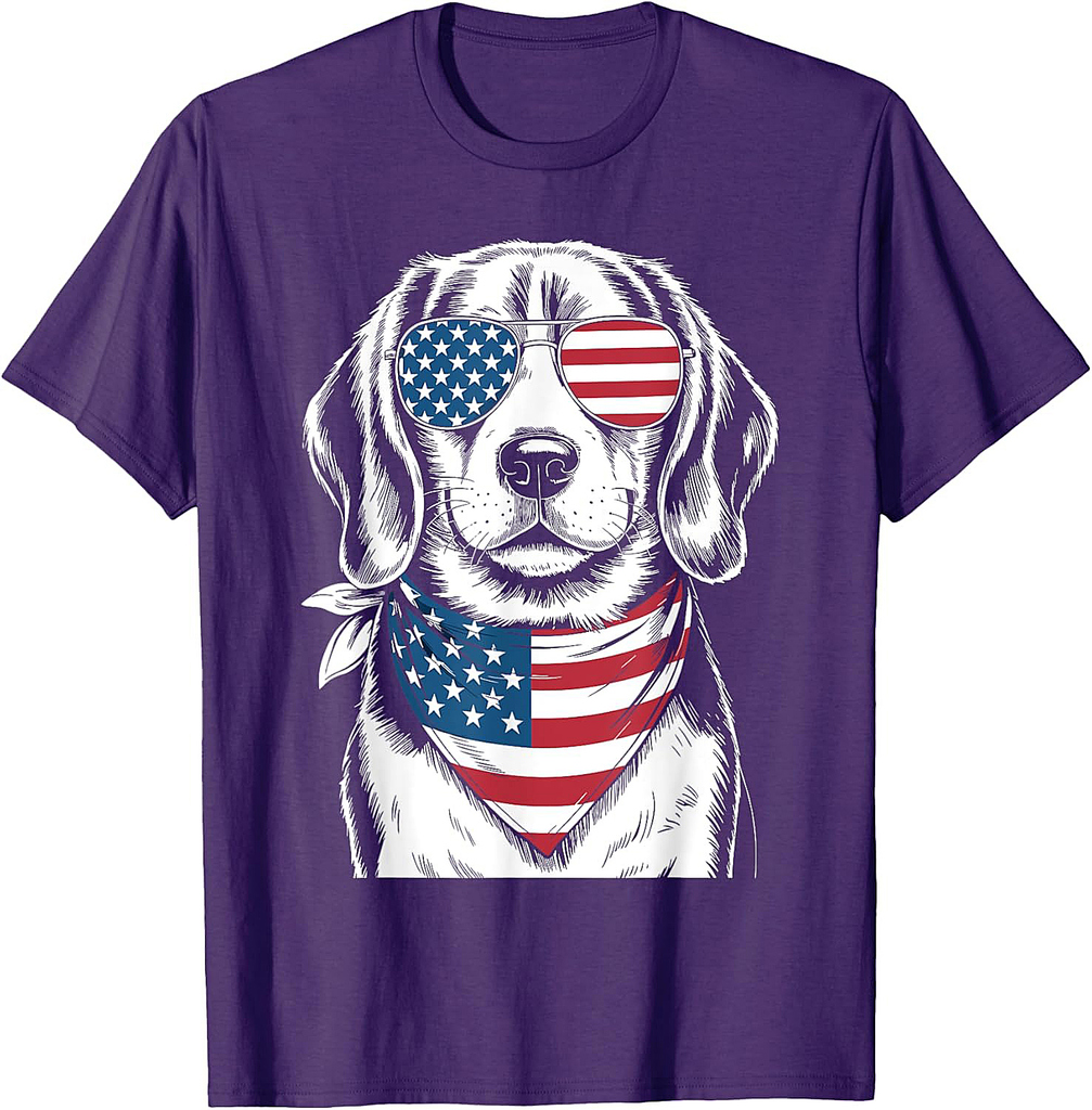Beagle Dog USA Flag Sunglasses Patriotic 4th of July T-Shirt for Men Women