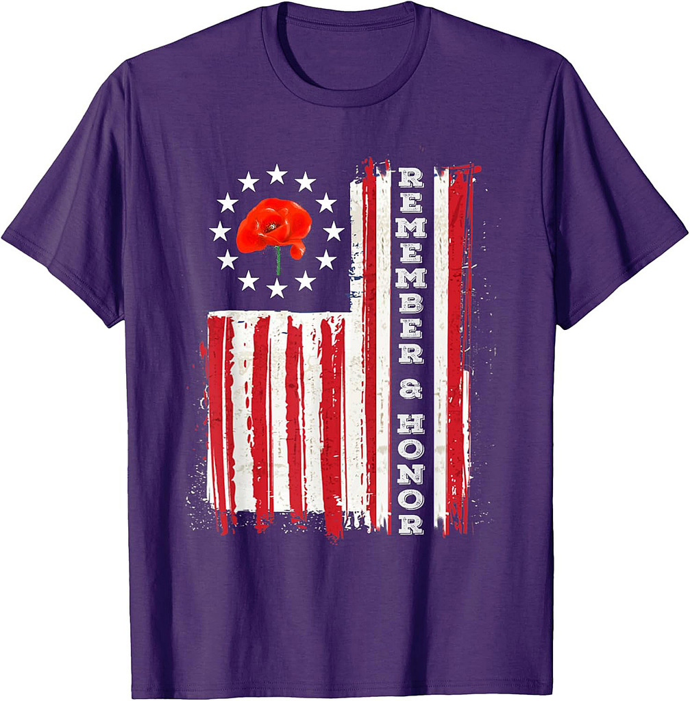 Veterans Day 2025 USA Memorial Day Red Poppy Flower T-Shirt