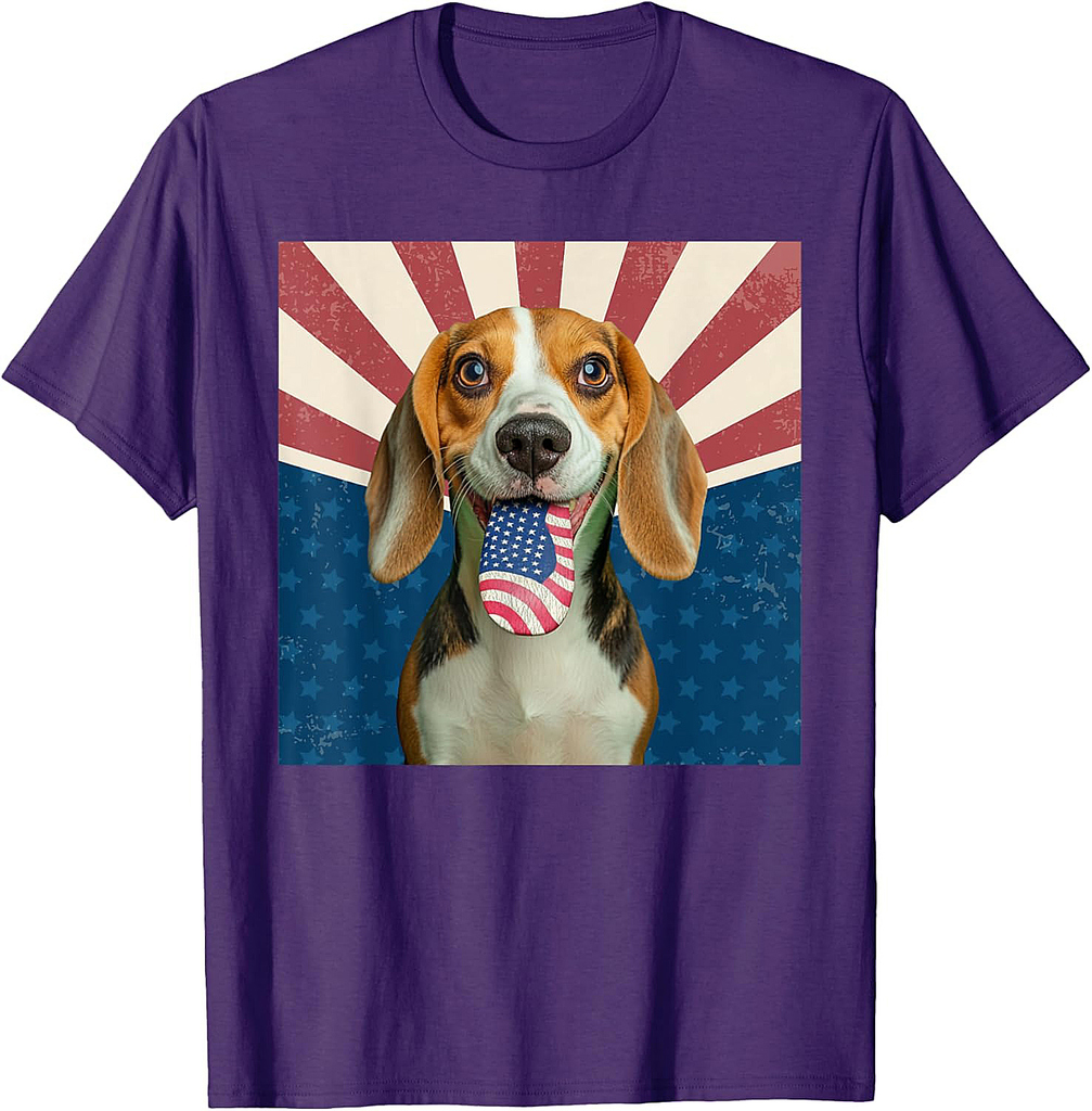 Funny Tongue Dog USA Patriotic American Flag Beagle Men Women T-Shirt