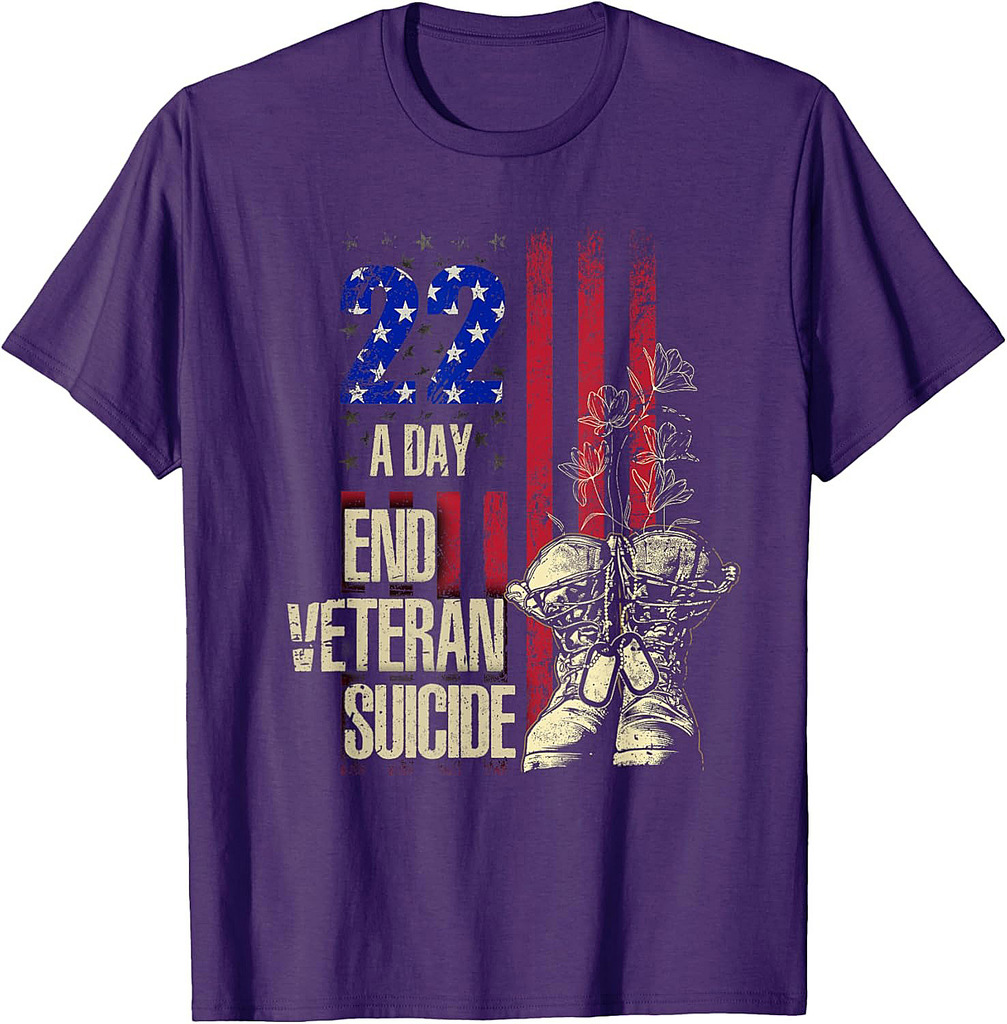 End Veteran Suicide Awareness 22 A Day Patriotic US Flag T-Shirt