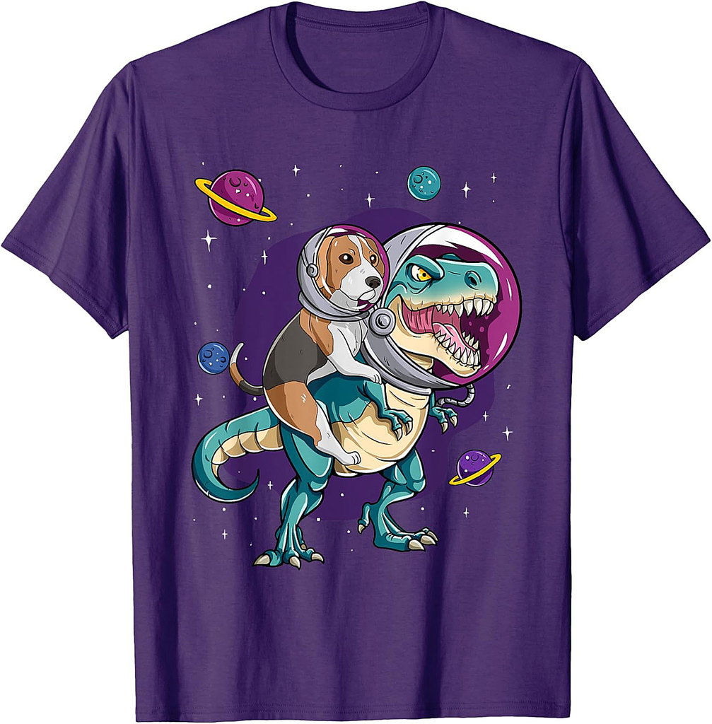 Dinosaur T Rex Space Planets Sparkles Beagle T-Shirt