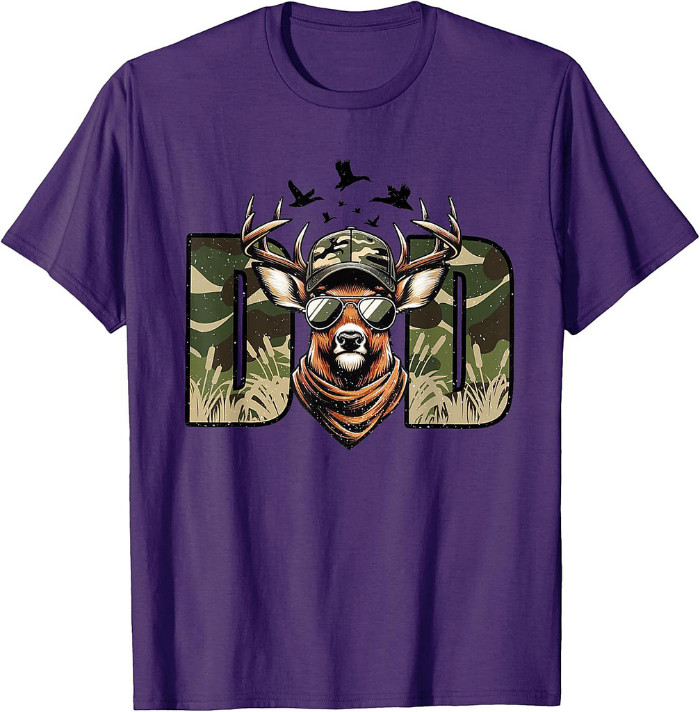 Retro Camo Dad Hunting, Camouflage Deer Funny Dad Matching T-Shirt