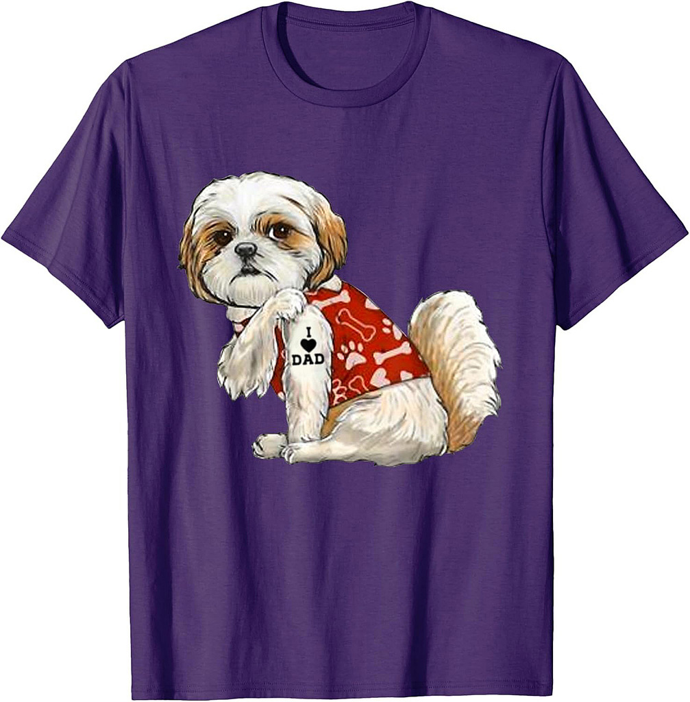 I Love Dad Tattoo Shih Tzu Dad Funny Father's Day Gift T-Shirt