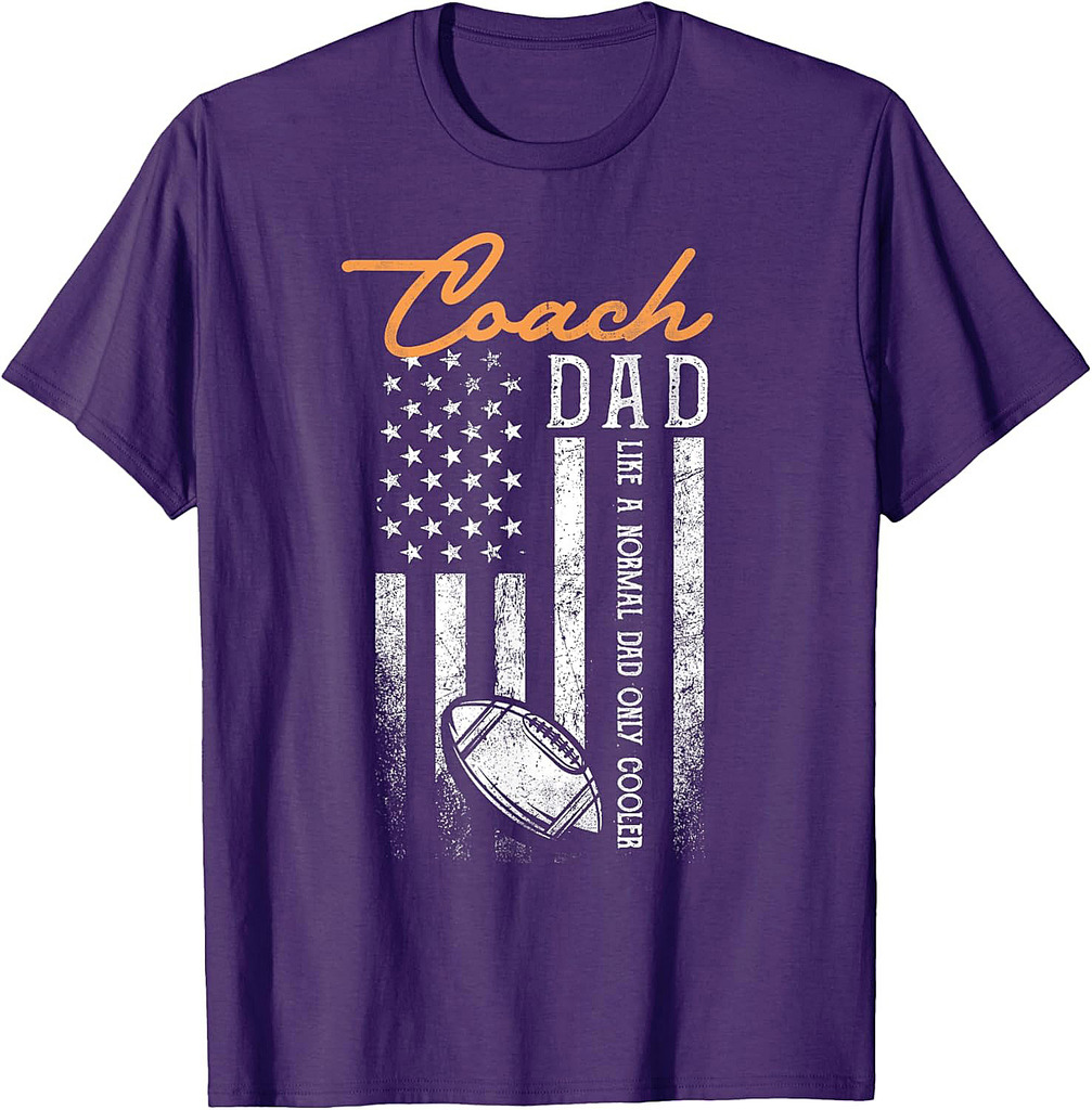 Football Coach Dad Like A Normal Dad Only Cooler USA Flag Fathers Day T-Shirt