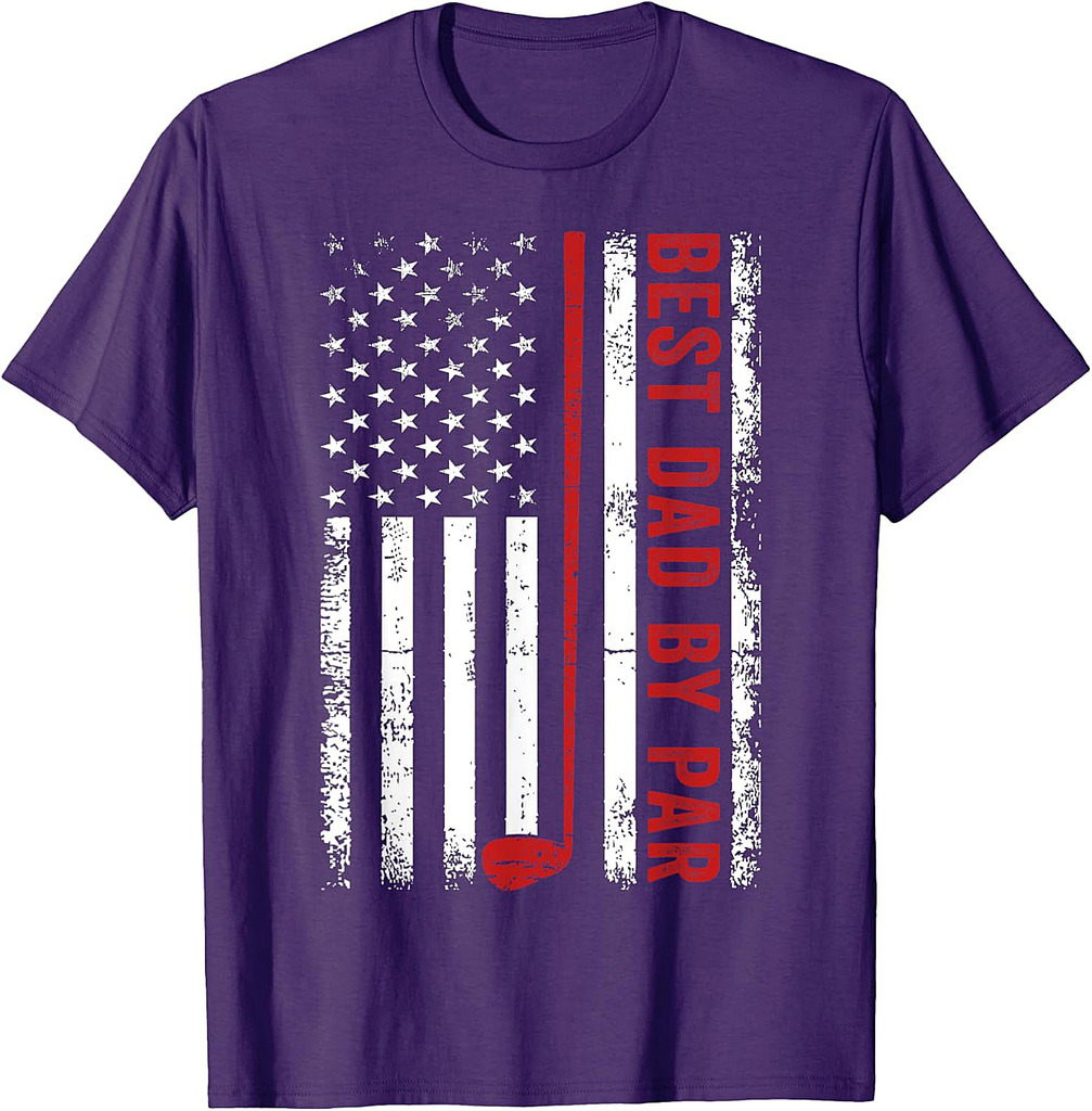 Funny Best Dad By Par Golf Father's Day USA Flag T-Shirt