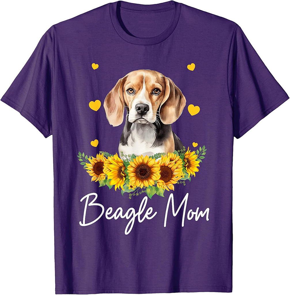 Womens Sunflower Beagle Mom Dog Lover T-Shirt