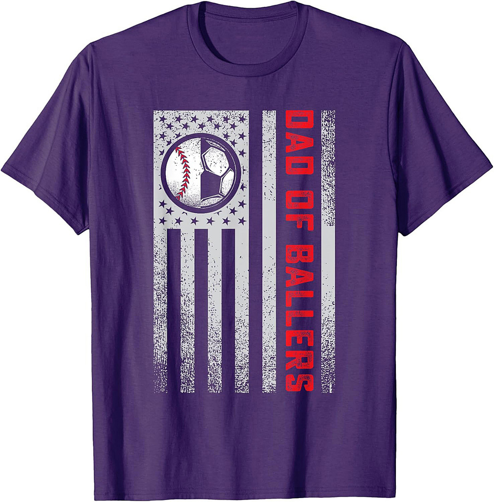 American Flag Dad Ballers Soccer Baseball Team Son Daughter Fathers Day T-Shirt