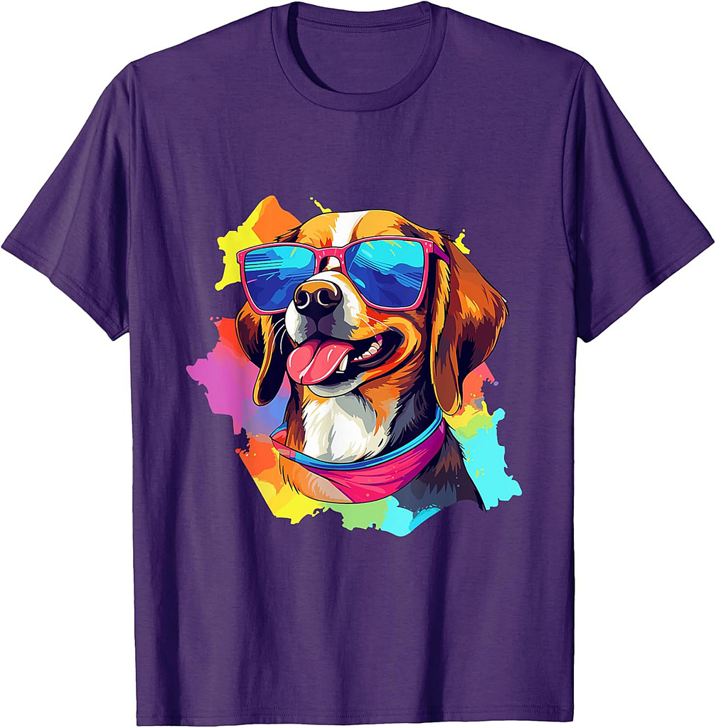 Colorful Beagle With Sunglasses Dog Lover T-Shirt for Men Women
