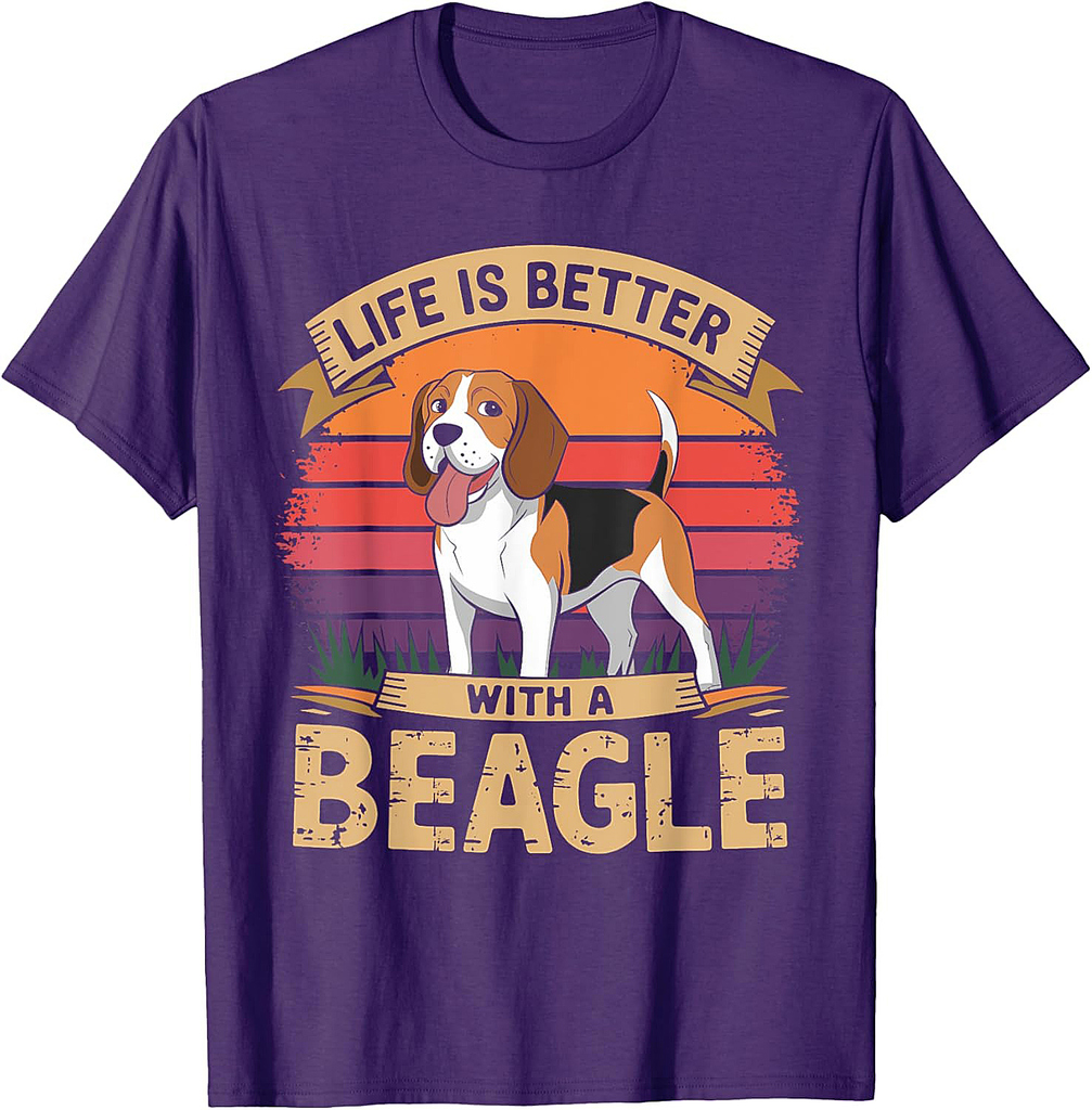Life Is Better with a Beagle Retro Sunset Design T-Shirt