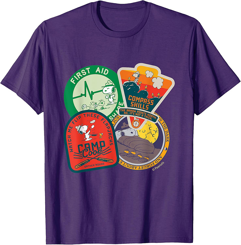 Peanuts Snoopy Woodstock Beagle Scouts Badges T-Shirt