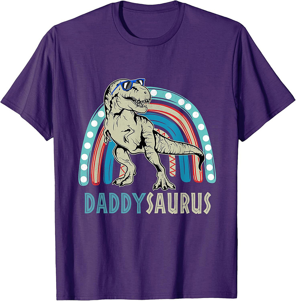 Daddysaurus T Rex Rainbow Daddy Saurus Father’s Day T-Shirt