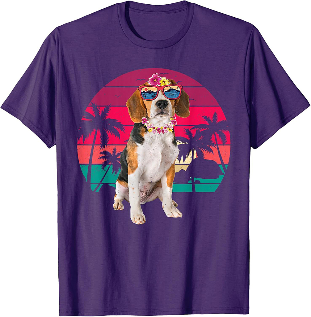 Retro Hawaiian Beagle Dog Tropical Palm Tree Summer Vibes Men Women T-Shirt