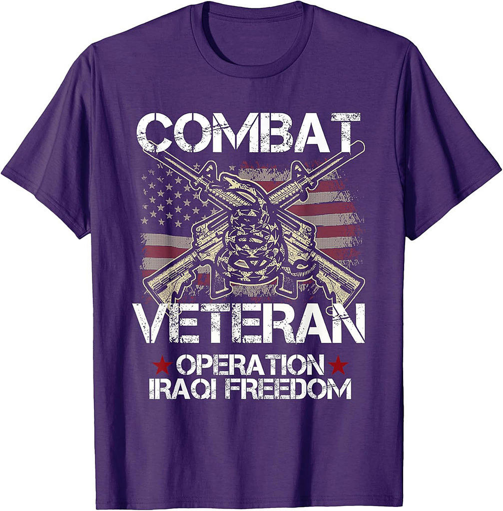 Combat Veteran Iraqi Freedom Military USA American Flag Gift T-Shirt