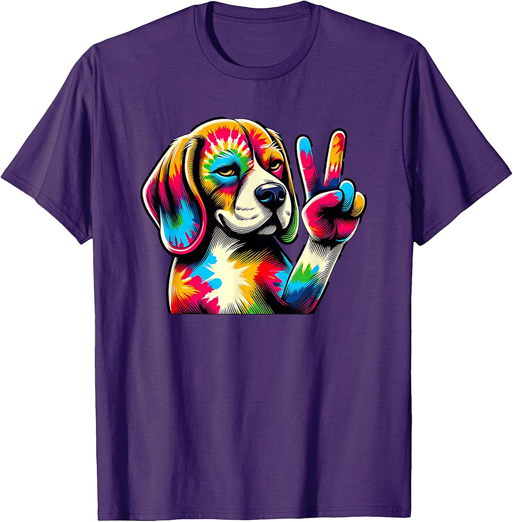 Peace Sign Tie Dye Beagle dog T-Shirt for Men Women