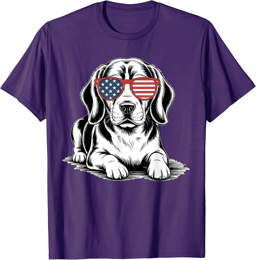 Beagle Dog American Flag Sunglasses Patriotic 4th Of July T-Shirt for Men Women