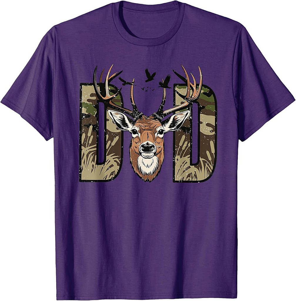 Retro Camo Dad Hunting, Camouflage Deer Matching Funny Father's Day T-Shirt
