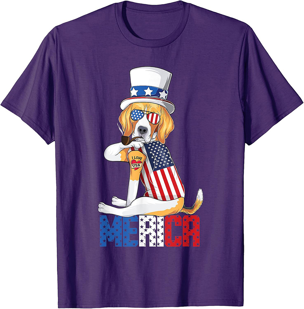Beagle dog Merica 4th of july usa american flag men women T-Shirt