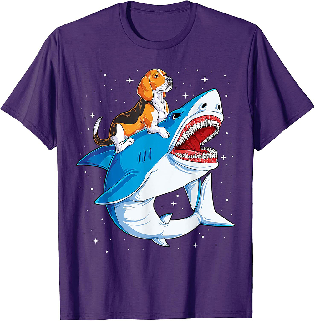 Beagle Riding Shark Jawsome Dog Lover Gifts Space Galaxy Men Women T-Shirt