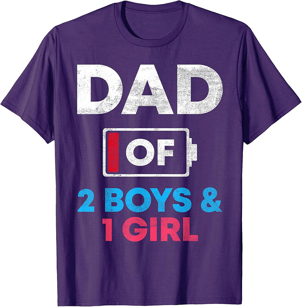 Dad Of 2 Boys And 1 Girl Battery Low Daddy Father's Day Gift T-Shirt