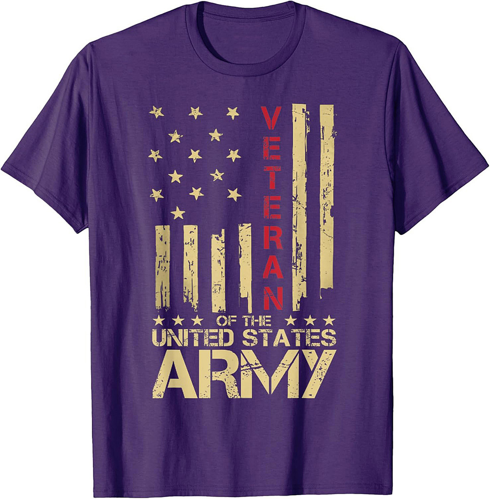 Patriotic U.S Army Veteran Red Line American Flag Vintage Distressed Design T-Shirt