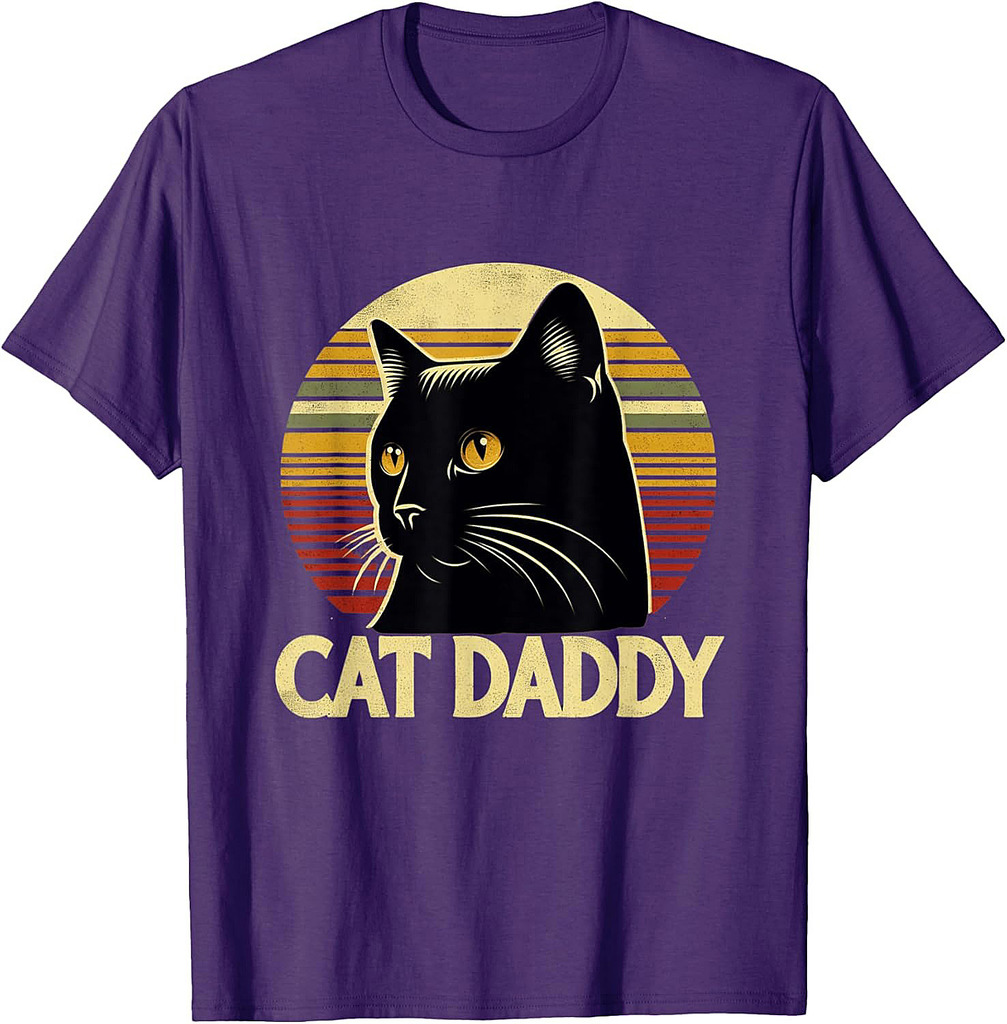 Cat Daddy Funny Cool Black Cat Father's Day Retro Cat Dad T-Shirt